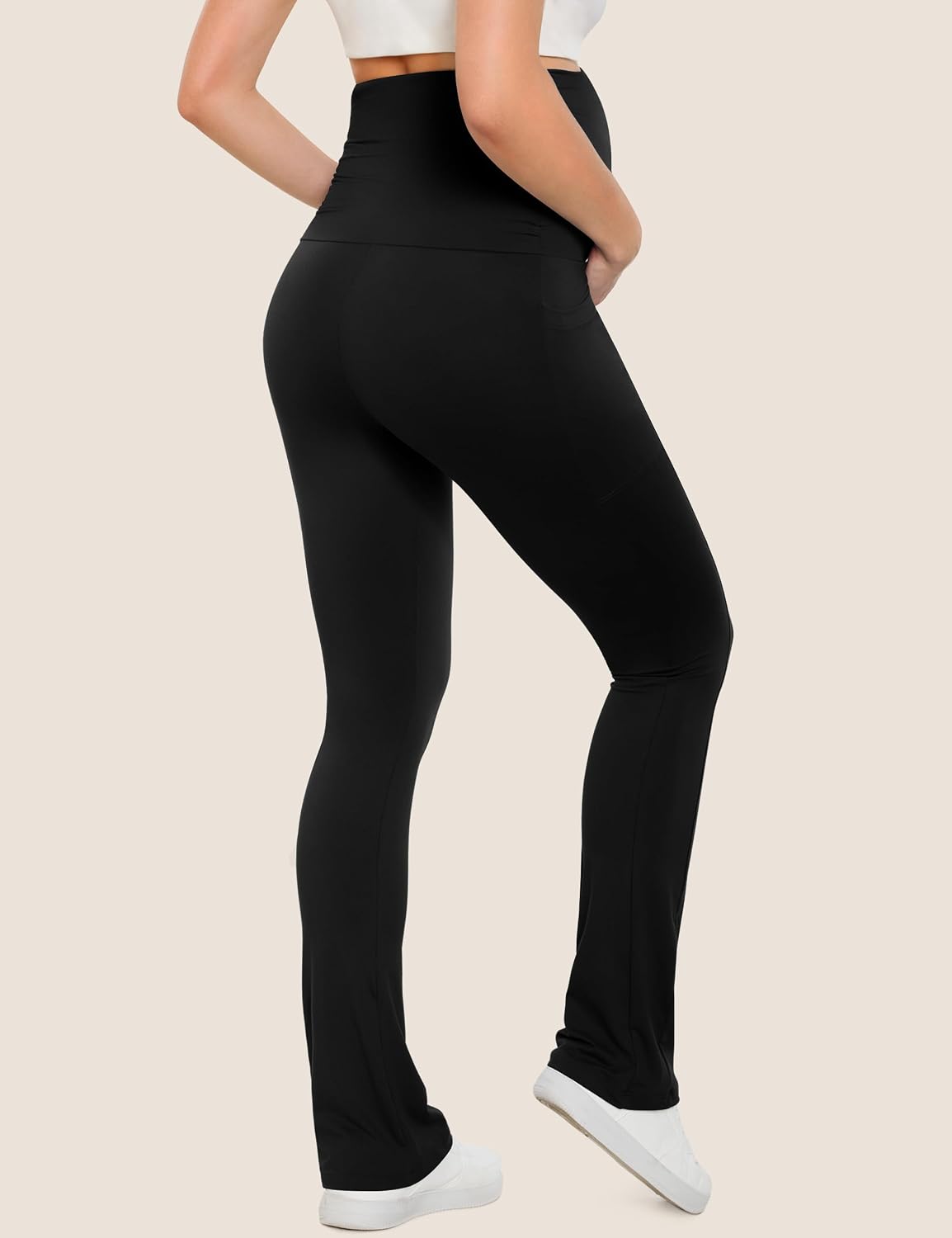 Creamlush Maternity Flare Leggings with Pockets Over Belly S-2XL
