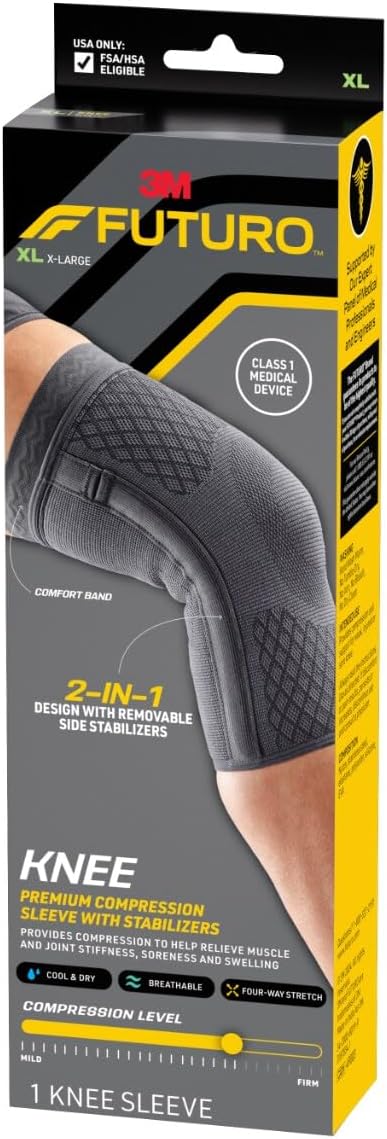 Premium Compression Knee Sleeve with Stabilizers, Removable Stabilizers, Advanced Customizable Compression Sleeve