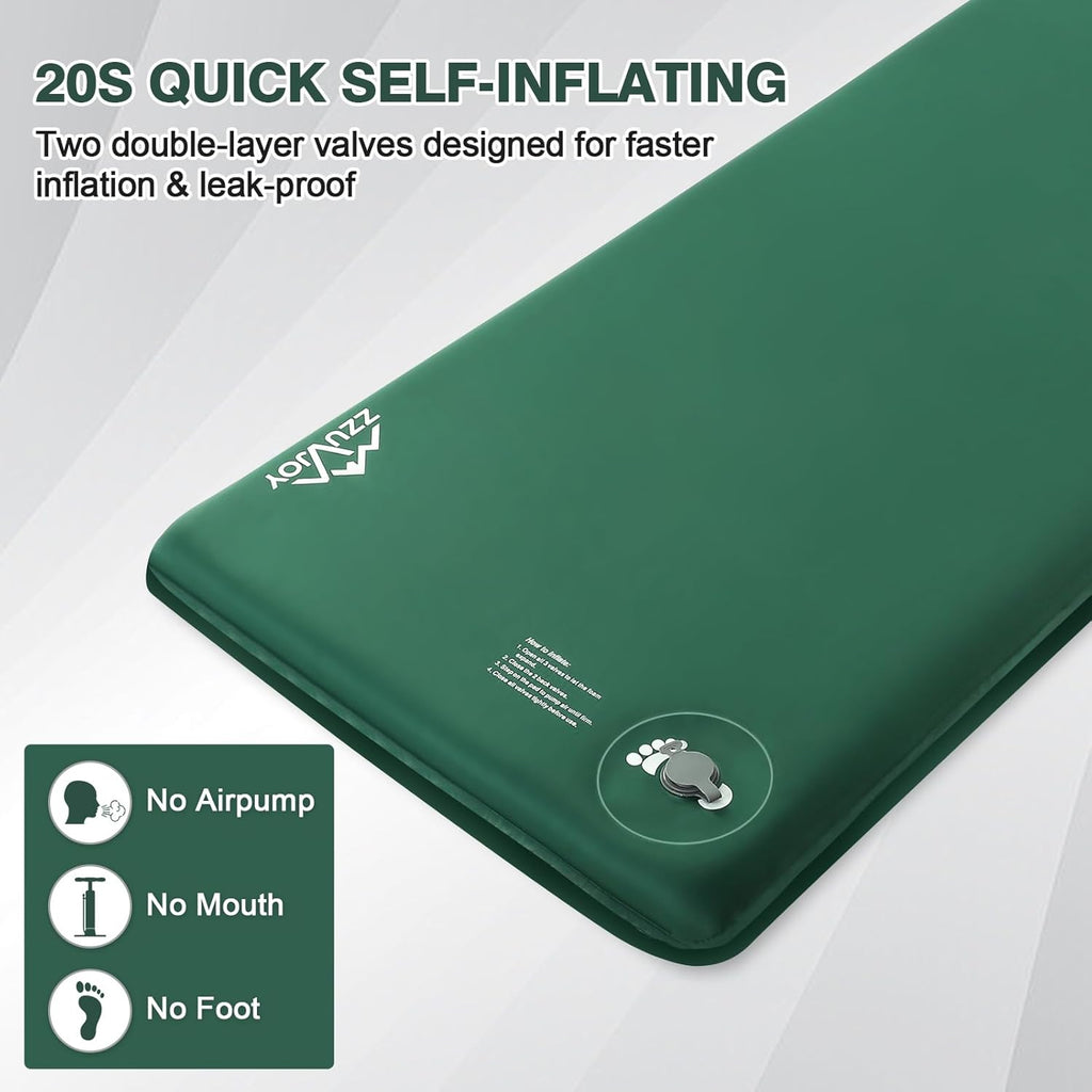 Memory Sleeping Pad, 3.1" Ultra-Thick Foam Sleeping Mats for Camping, 9.5 R-Value Insulated Self Inflating Sleeping