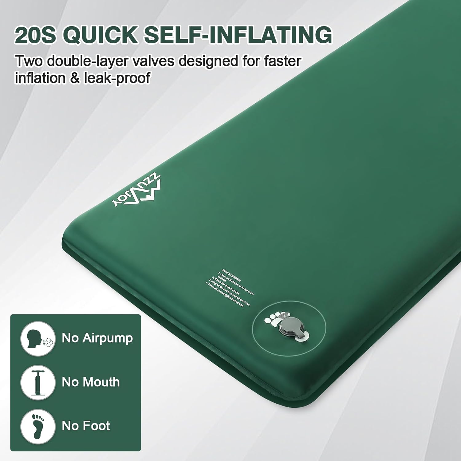 Memory Sleeping Pad, 3.1" Ultra-Thick Foam Sleeping Mats for Camping, 9.5 R-Value Insulated Self Inflating Sleeping