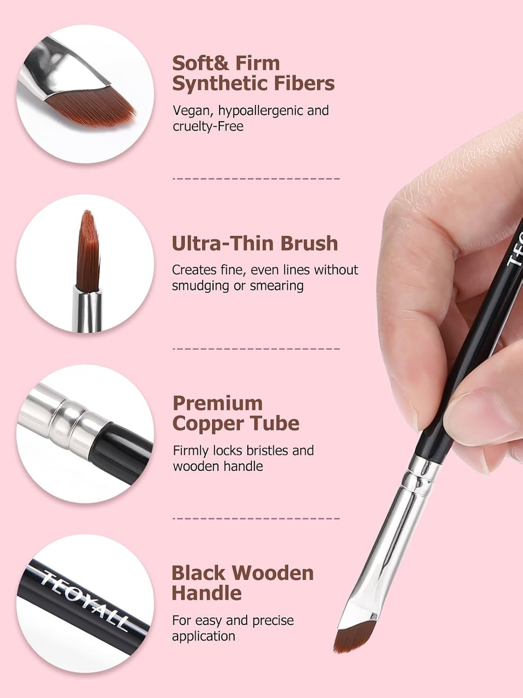 4Pcs Eyeliner Eyebrow Brush Set, Ultra Thin Precision Tool