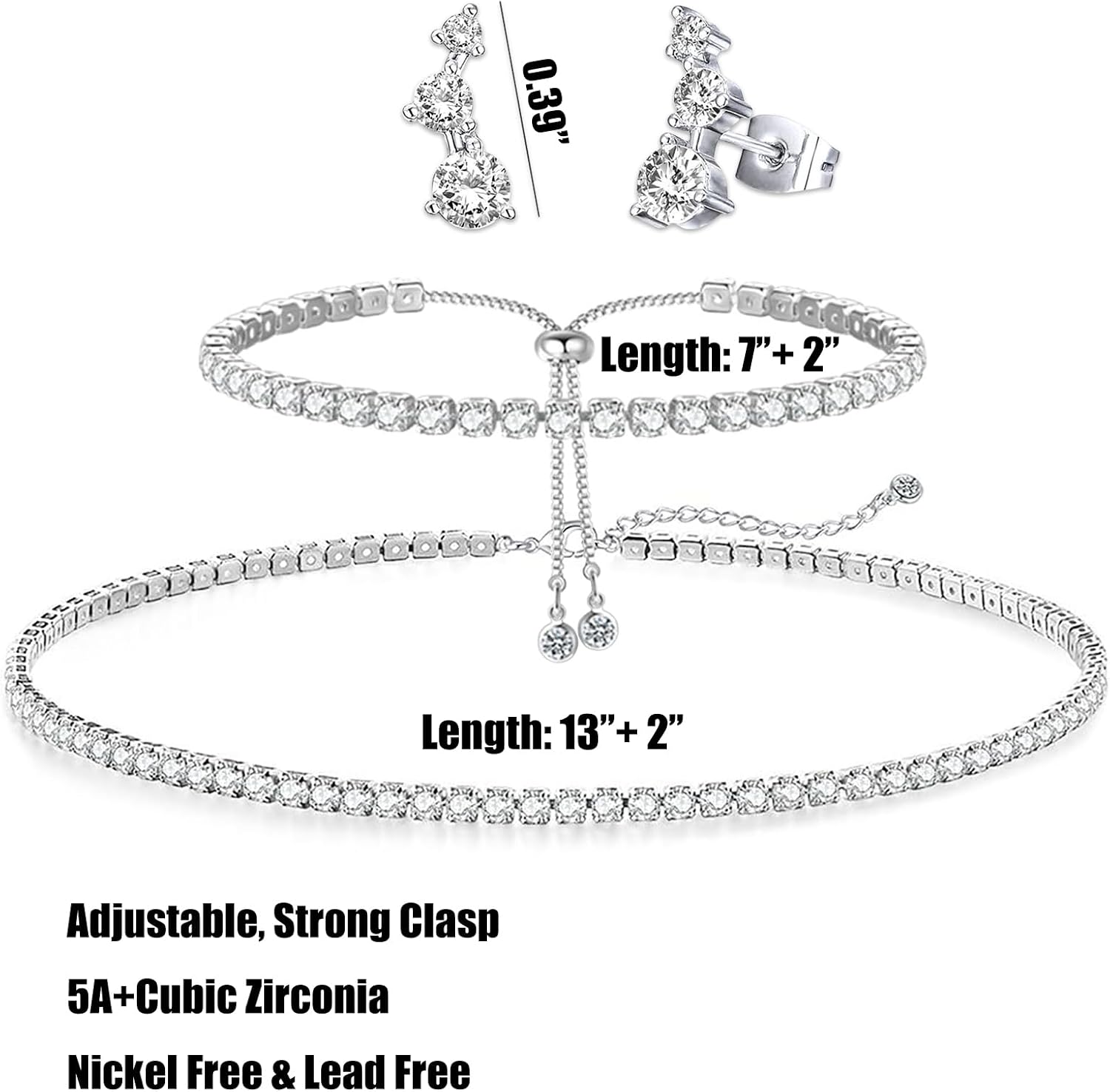 Crystal Wedding Jewelry Set, Silver Necklace Earrings Bracelet Crystal Bridal Wedding Jewelry Sets for Brides