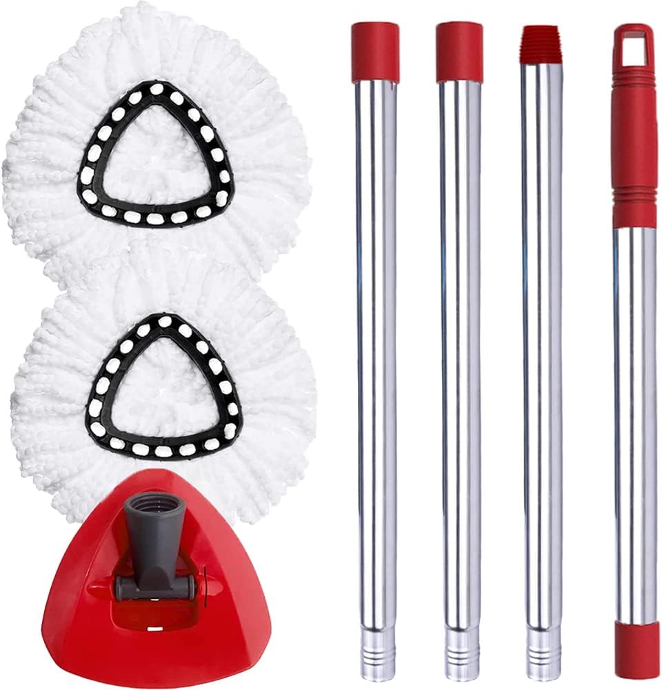 Spin Mop Head, Base, Handle Replacement for O-Ceda EasyWring Microfiber Spin Mops, 2 Microfiber Mop Refills, 1