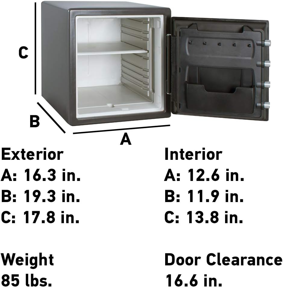 Black Fireproof Safe with Digital Push Button Keypad, Home Safe For Money, Documents, and other Valuables, 1.23 Cubic