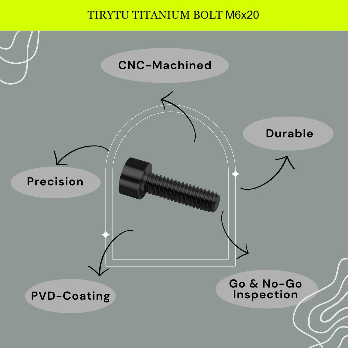 TIRYTU M6x20 Titanium Bolts Socket Head Cap Screw, Black, 4PC
