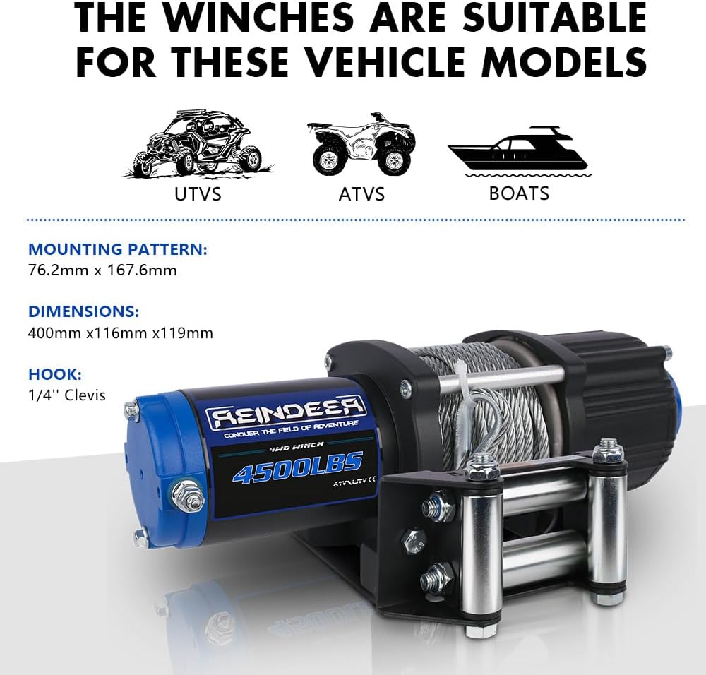 Electric Winch Kit 4500lbs,ATV UTV Winch with Wireless Wired Remote Controls Steel Cable Wire Rope,Hook& Hawse
