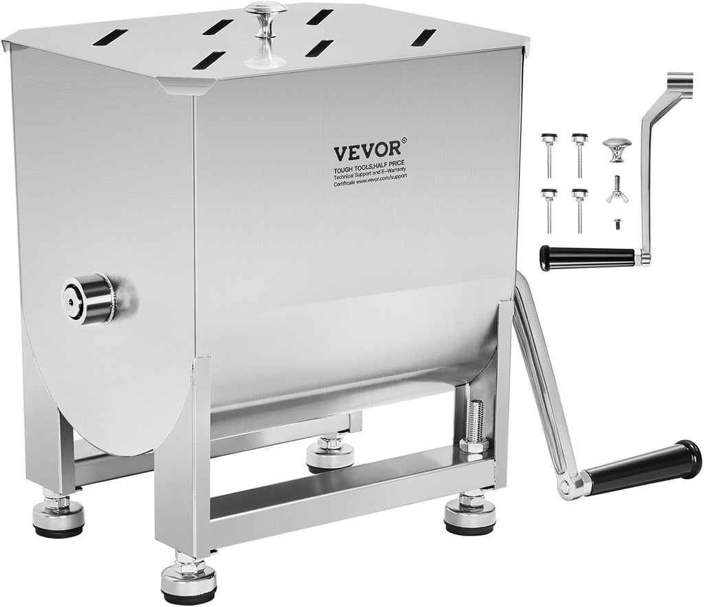 Manual Meat Mixer, 10L Fixed Tank – Heavy Duty Stainless Steel Hand Mixer for Ground Beef & Sausage, Max 15lb Mixing