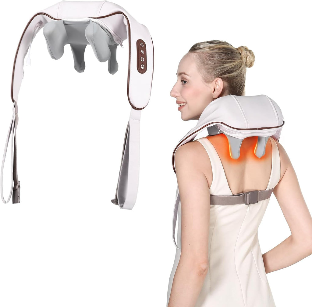 4D Deep Cordless Neck Massager Pillow,Shiatsu Shoulder Massager,Leg and Back Pain Relief Tissue Kneading,Gifts for