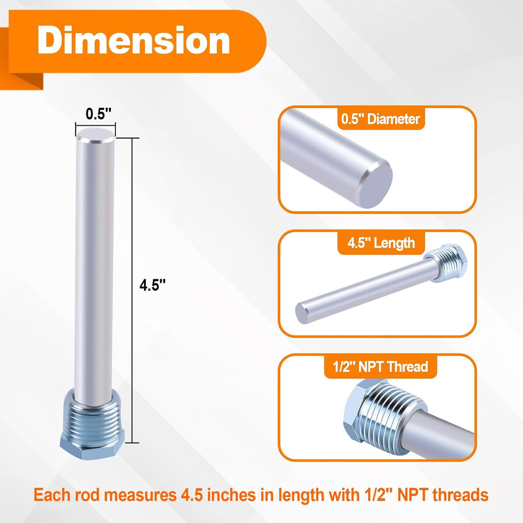 Anode Rod for RV Hot Water Heater, 4.5" x 1/2" NPT, Compatible with Atwood