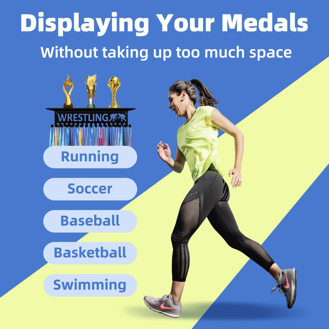 Medal Hanger Ribbon Holder Wall Metal Rack Organizer Awards Ribbon Cheer Gymnastics Soccer Runner Medals