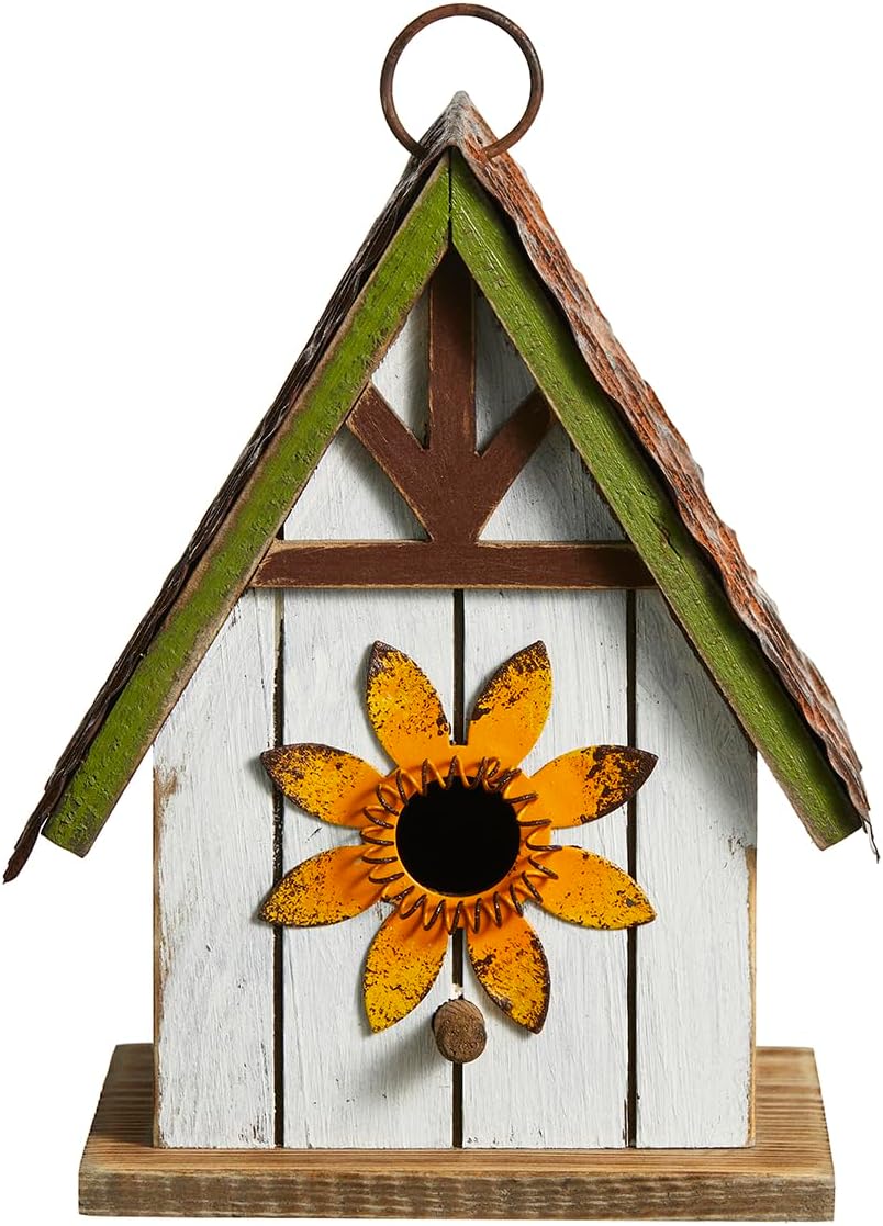 Bird Houses for Outside, Blue Bird Houses for Outdoors, 8.25" H Solid Wood Decorative Hanging Bird House Distressed