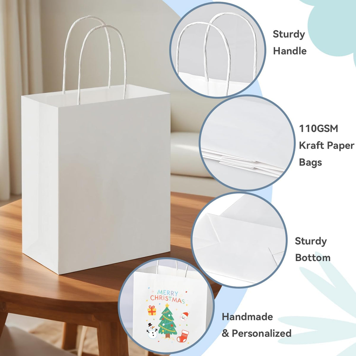 100 Pack Paper Gift Bags with Handles, 8x4.75x10 Inch, White