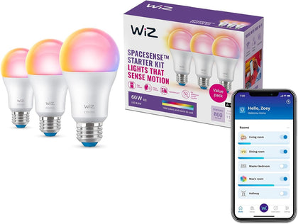 WiZ LED Smart Light Bulbs, Sunset to Sunrise Automation + Motion Detection + Control with Voice or App, Full Color