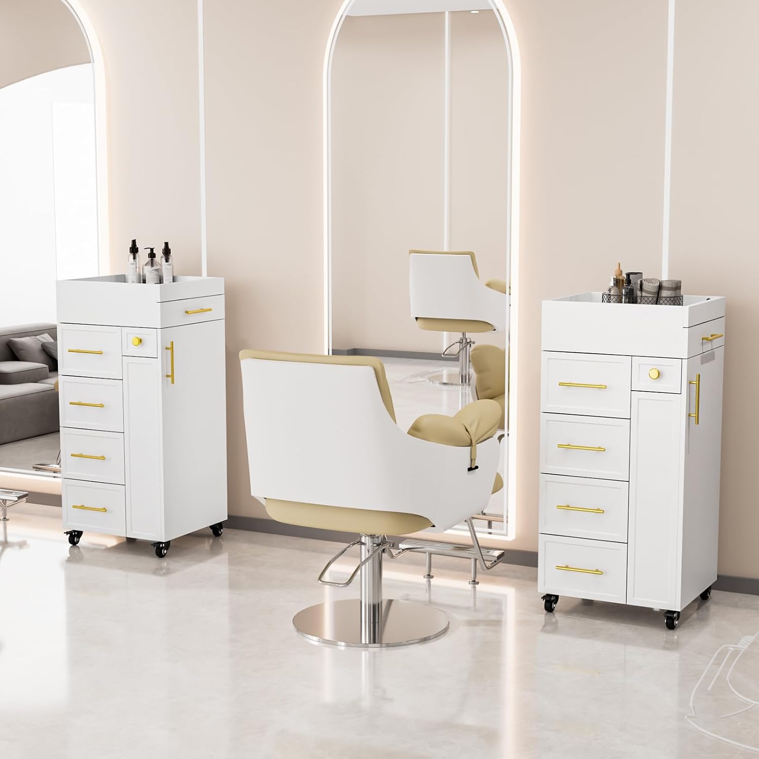 Salon Trolley Cart, Hair Styling Station with 5 Drawers, 3 Tool Holders & Adjustable Shelf, Mobile Storage Cabinet