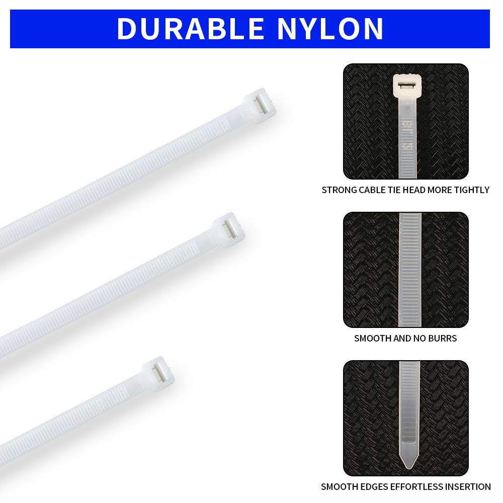 KOOWIN Small 4 inch White Nylon Plastic Cable Zip Ties Wire Wraps, 200 Pack