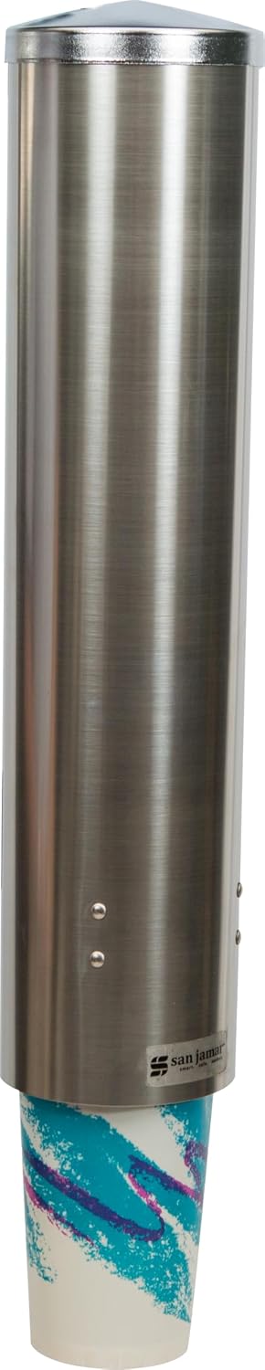 Large Pull-Type Cup Dispenser, 6-12 oz, Stainless Steel