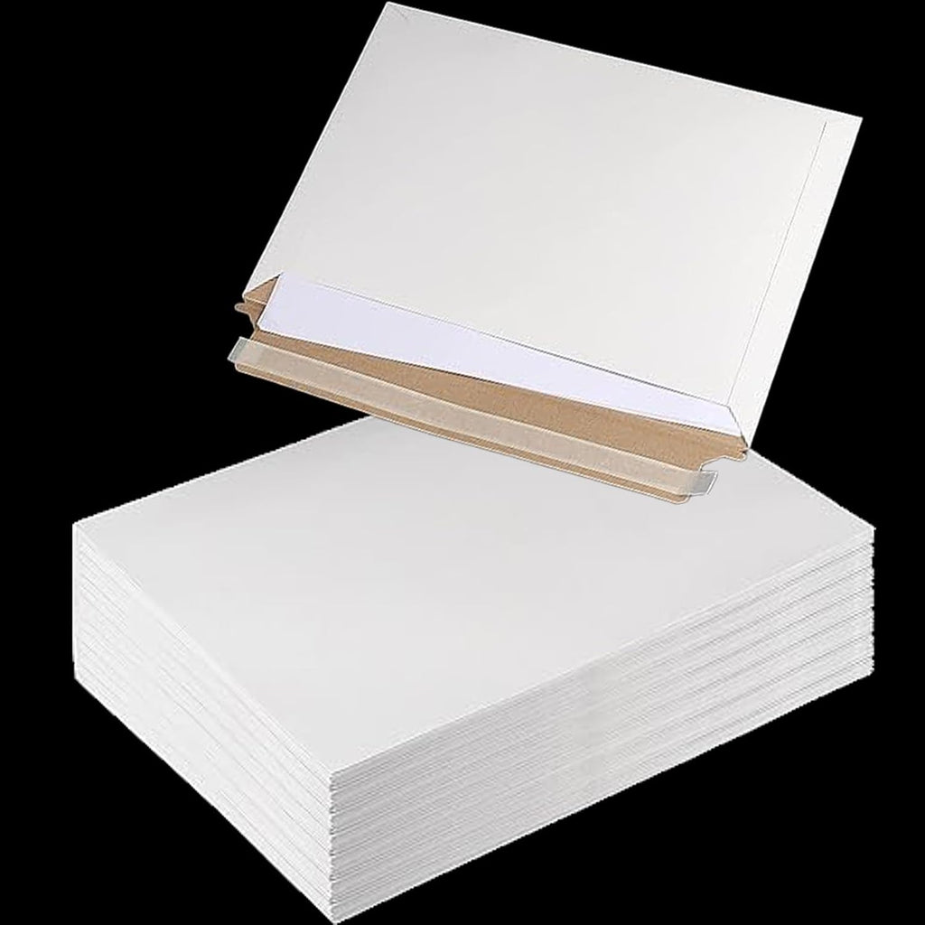 100 Pack 12.8 x 9 Inch Rigid Mailers, Self Seal Stay Flat Bulk, White Cardboard Envelops Mailers, Stay Flat Photo
