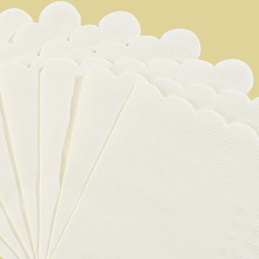 120 Pcs Cocktail Napkins Scalloped Ivory Paper Napkins