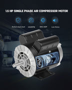 1.5HP Air Compressor Motor 3450RPM 115/230V Single Phase 56 Frame ODP