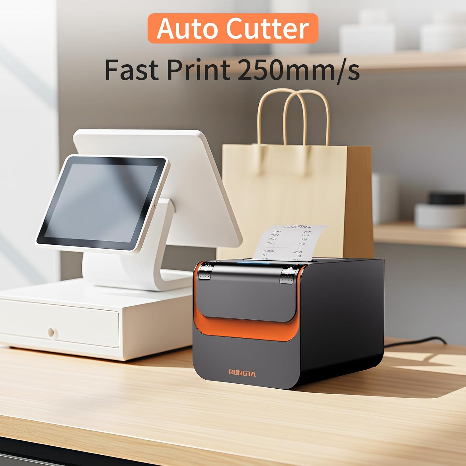 POS Printer, 80mm Direct Thermal Receipt Printers with Auto Cutter, USB Serial Ethernet Interface, Support
