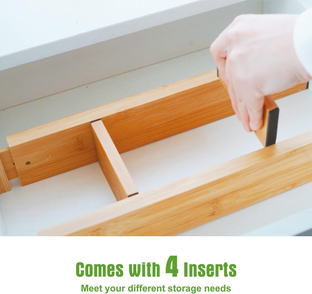Bamboo Drawer Dividers Organizers, Drawer Separators Splitter,17-22 inches Long Adjustable Spring-loaded Organizer