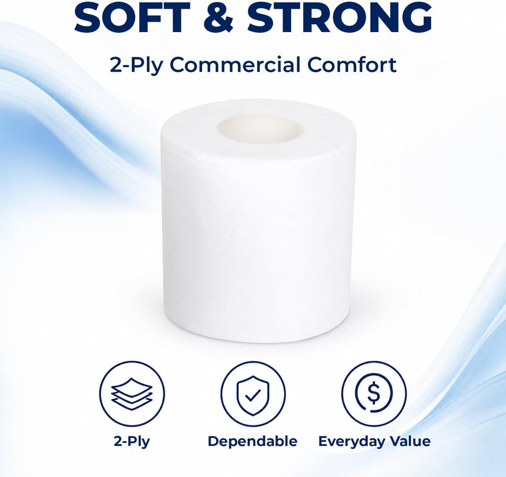 Commercial Toilet Tissue, 2-Ply 96 Rolls per Case, Bulk Bathroom Tissue, White