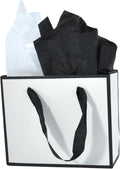 Small White & Black Gift Bags with Handles and Tissue Paper, 4 Pack