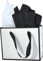 Small White & Black Gift Bags with Handles and Tissue Paper, 4 Pack