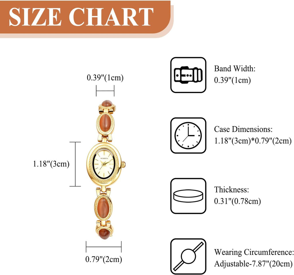 Women's Oval Bracelet Watch: Detachable Strap with Quartz Cat's Eye Stone Vintage Gold Watches Small Dainty 3ATM