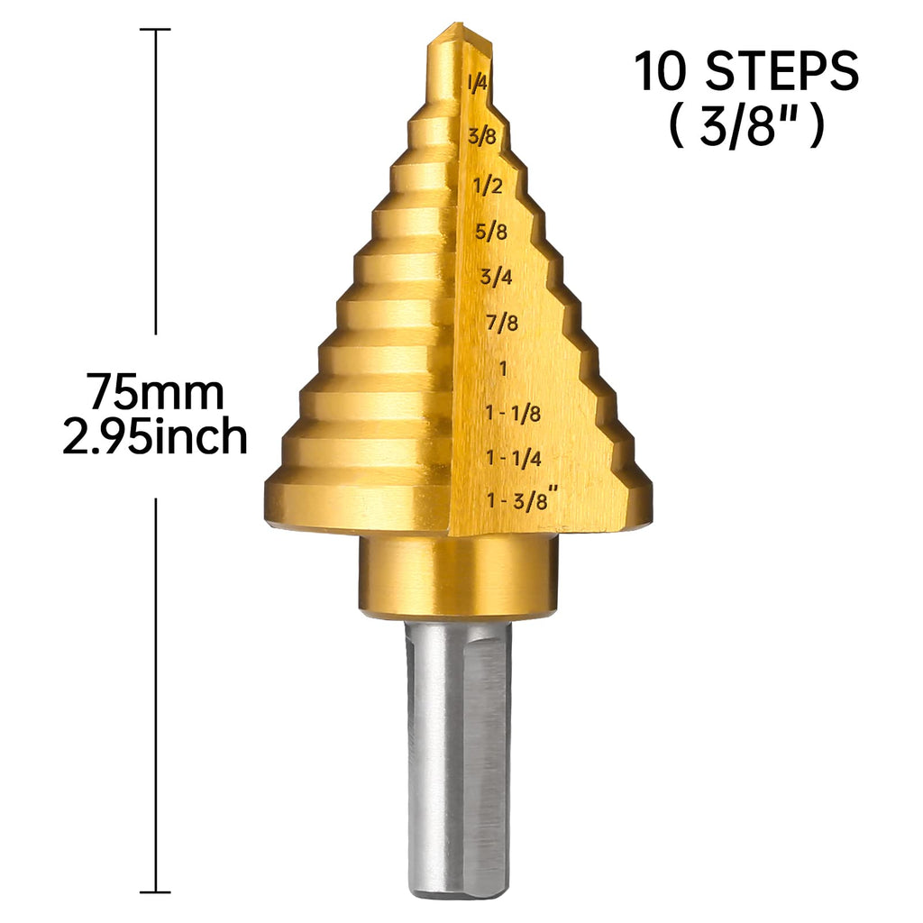 IRONANT 1/4" to 1-3/8" Titanium HSS Step Drill Bit for Metal Unibit