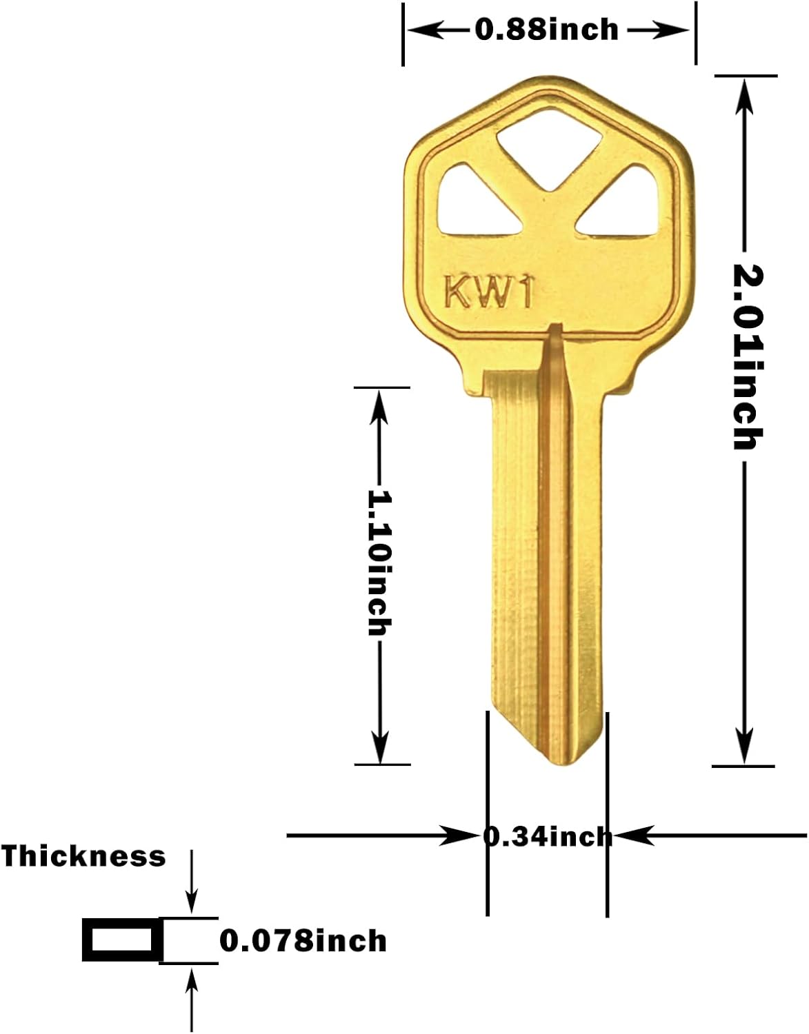 Brass Finish Key Blanks, KW1 Uncut Blank Keys, Pack of 50 Keys | KW1 Master Key, Premium Brass Blank Key for Home and