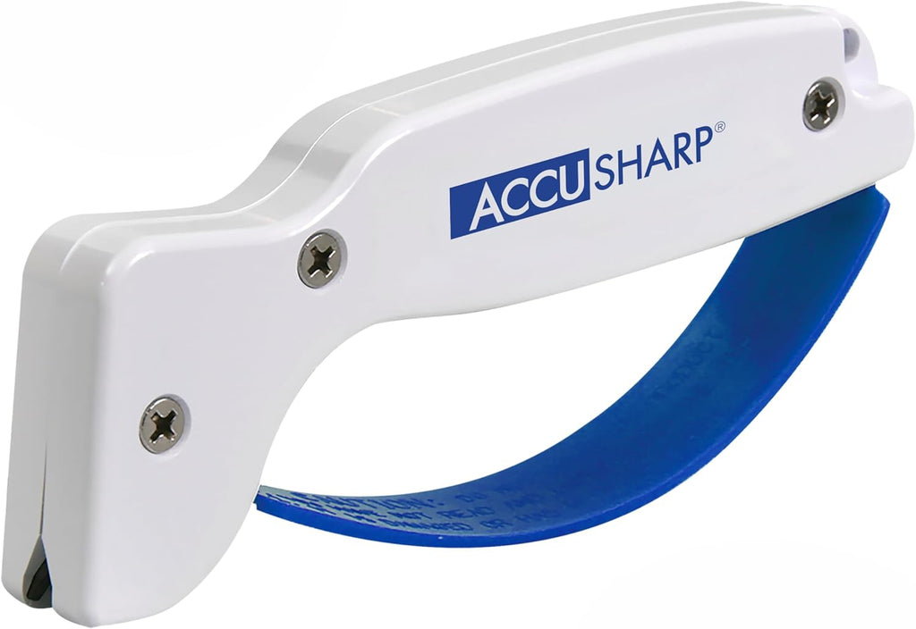 Knife Sharpener, Ergonomic Comfortable Handle, Compact & Easy to Use, Restore and Hone Straight & Serrated Knives, White