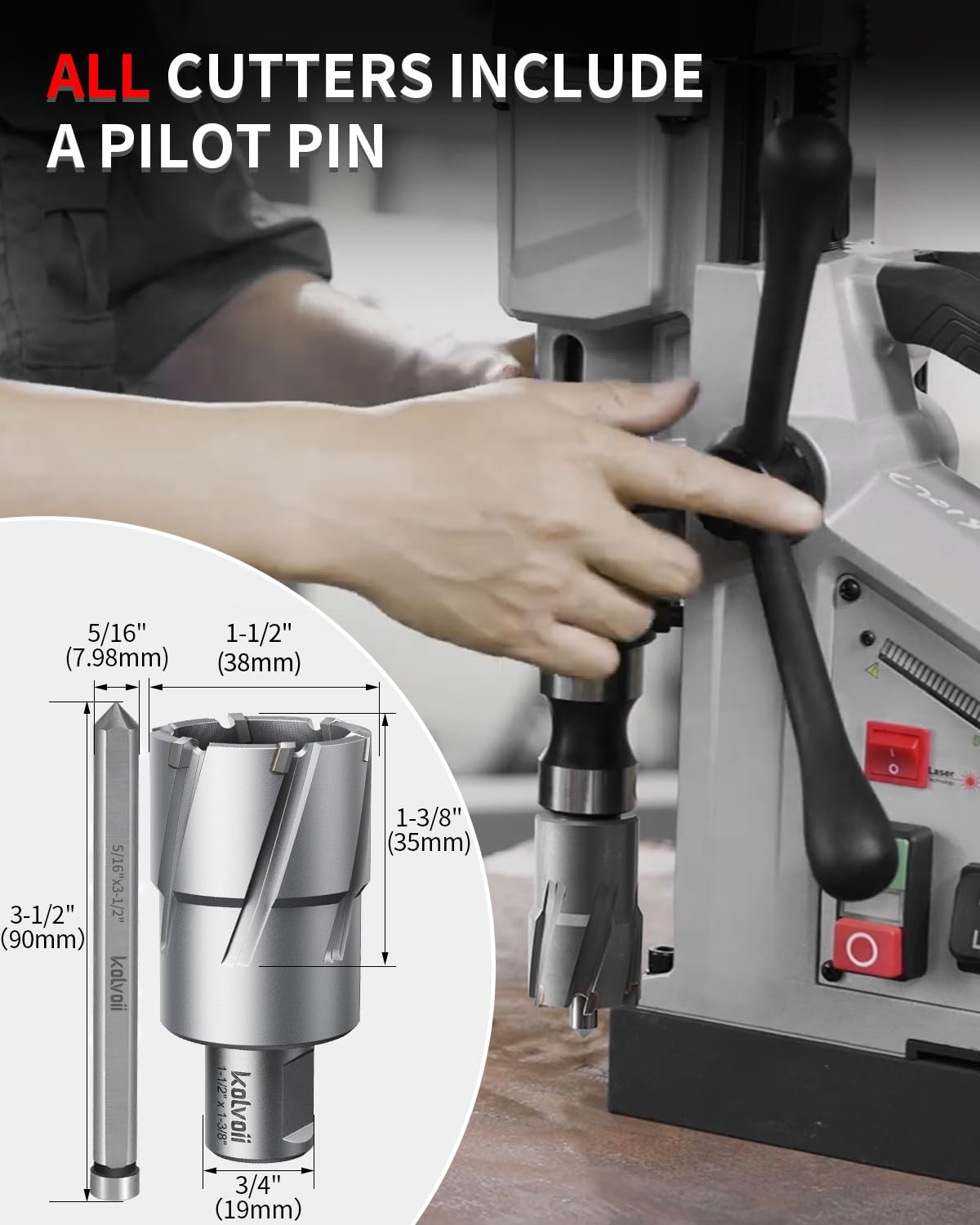 Kolvoii TCT Annular Cutter 1‑1/2" Diameter x 1‑3/8" Depth, Mag Drill Bit
