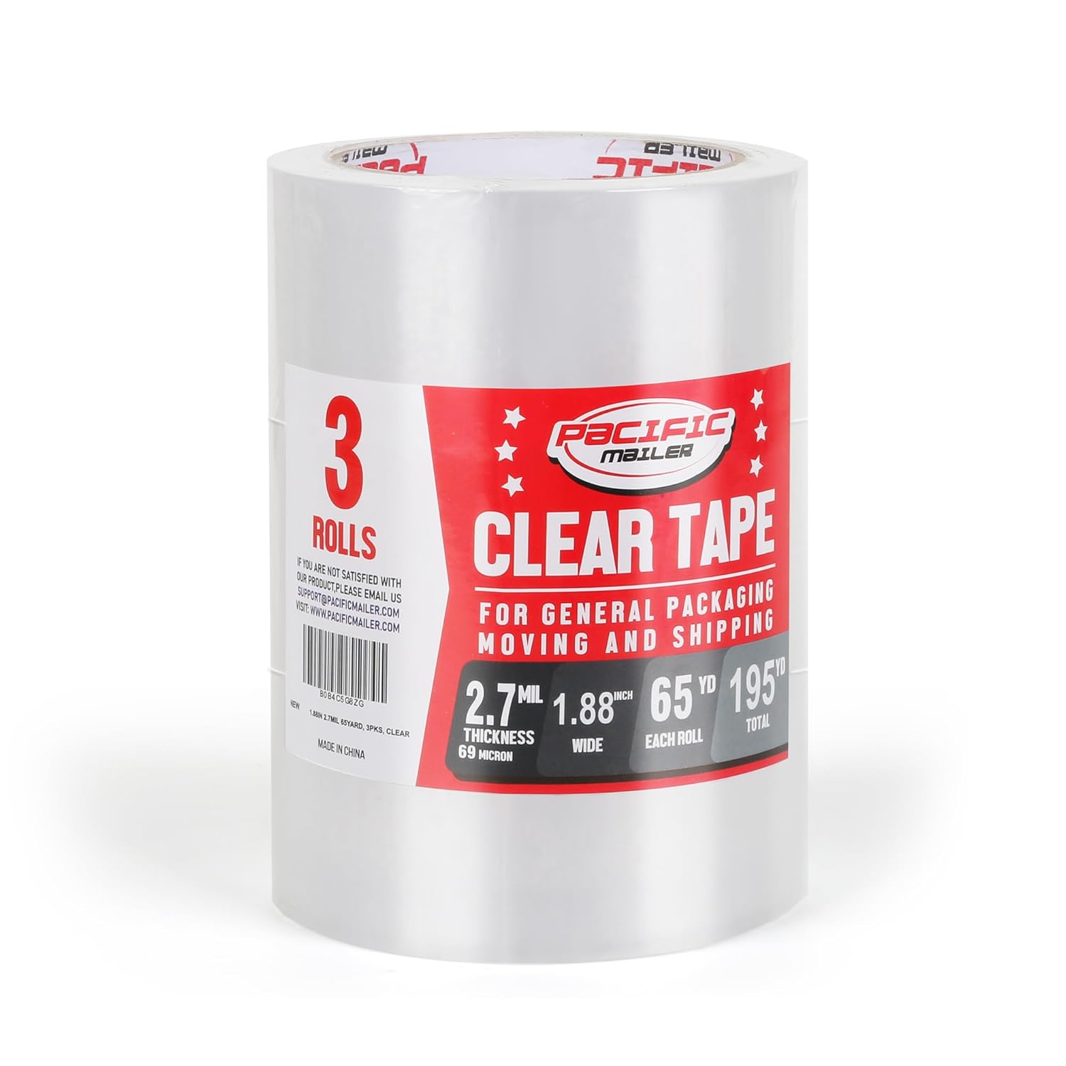 Packing Tape, 1.88 inch Wide x 65 Yards Per Roll, Clear, 2.7MIL Thickness Heavy Duty Packaging Tape Carton Tape for