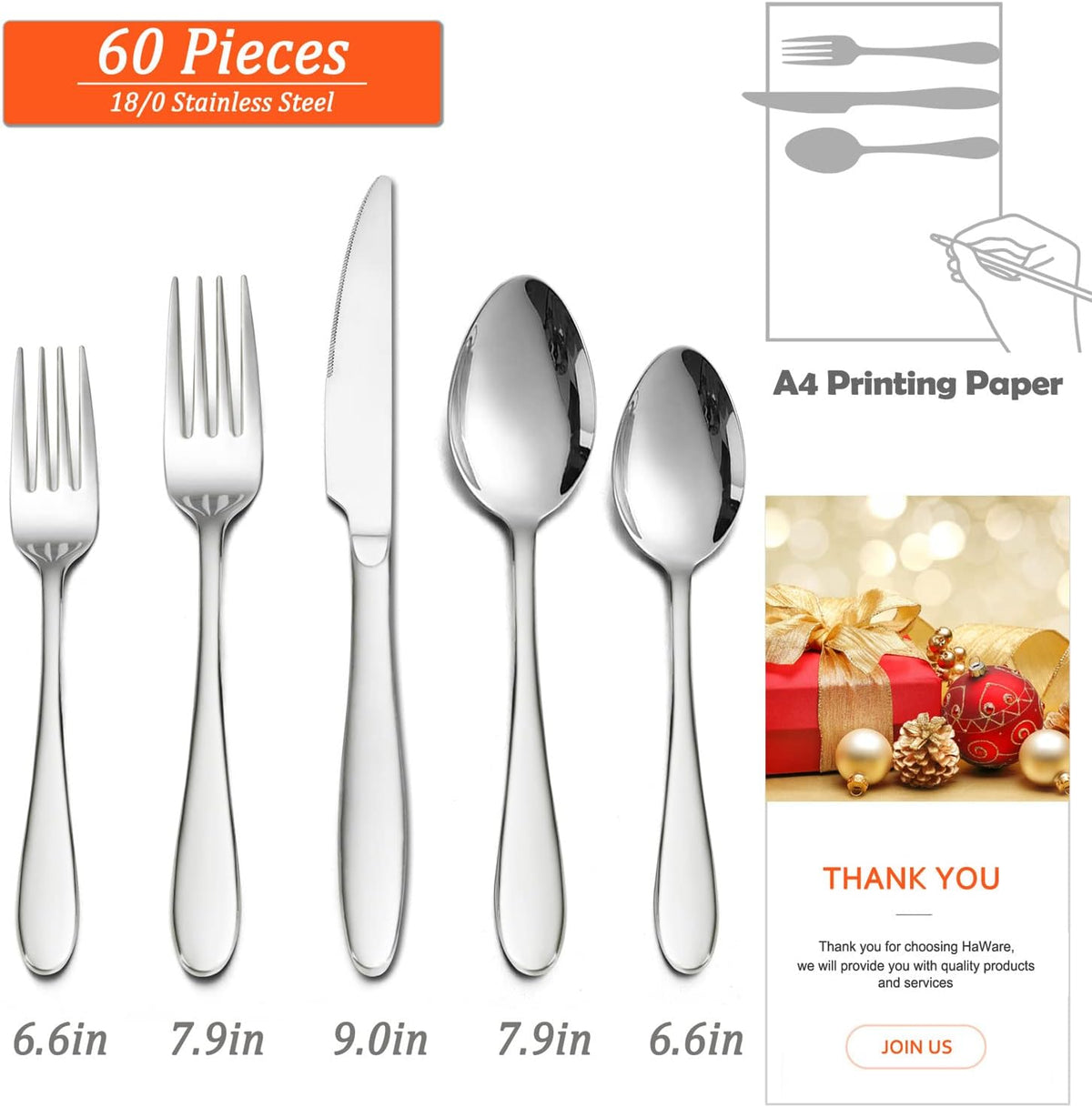 60-Piece Silverware Set for 12, Stainless Steel Flatware