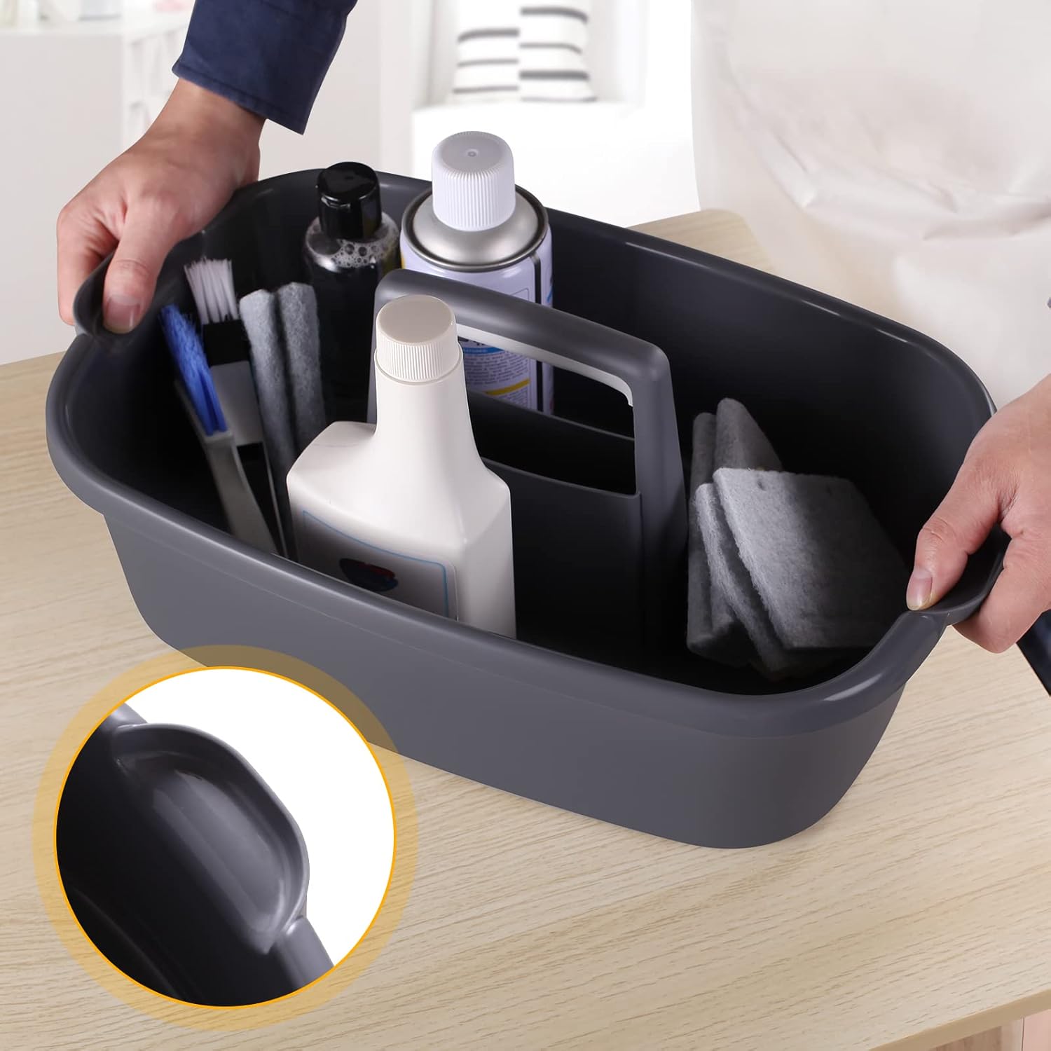 2-Pack Large Gray Cleaning Caddy for Cleaning Supplies with Handle - Portable Plastic Tote Organizer for Shower