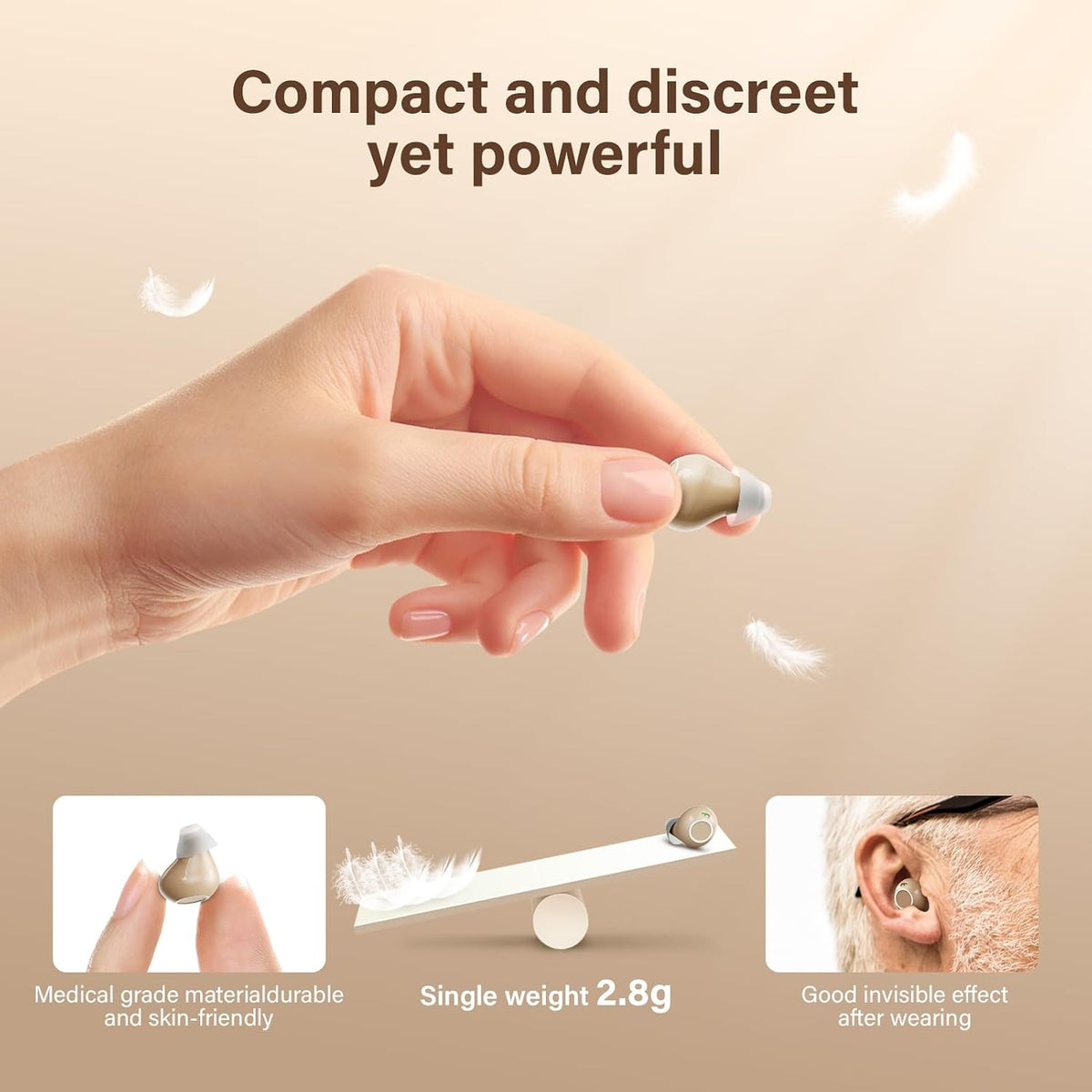 OTC Invisible Hearing Aids for Seniors, Rechargeable Hearing Amplifier for Adults, In-Ear Design with Noise