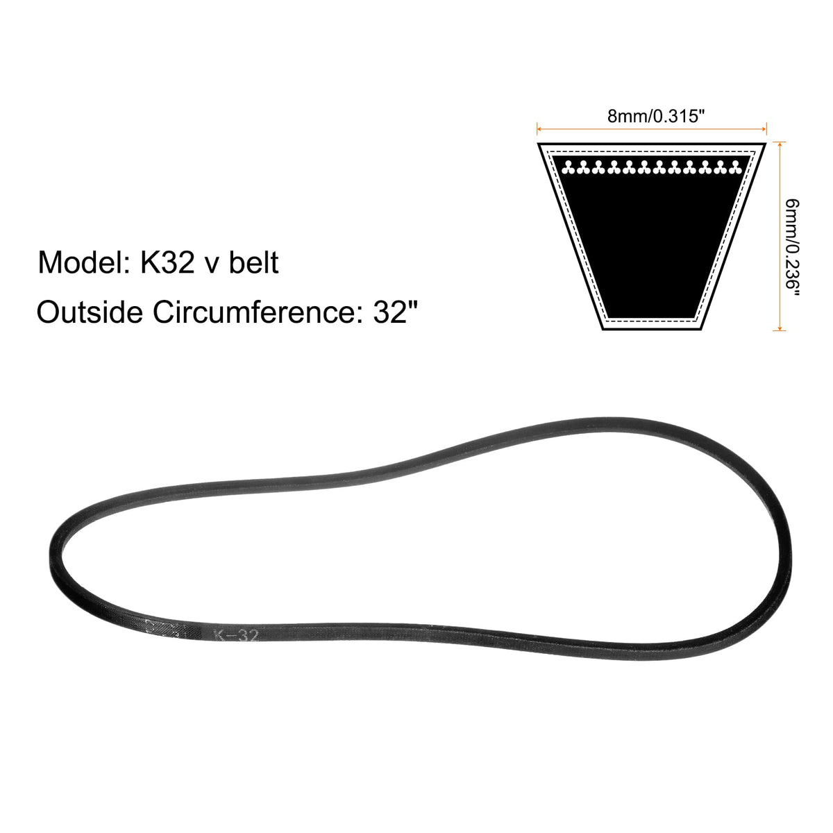 uxcell 4pcs K32 Rubber V Belt, K Section V-Belt 32" Outside Circumference x 0.315" Width x 0.236" Thick, Industrial Power Transmission Belt