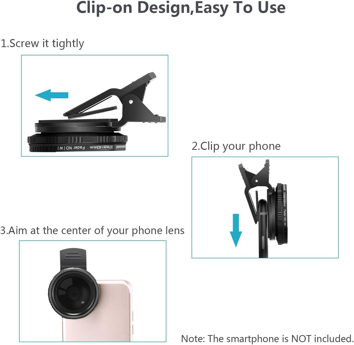37mm Clip On ND2-ND400 Phone Lens ND Filter Kit: Variable Neutral Density Filter with Phone Clip Compatible with