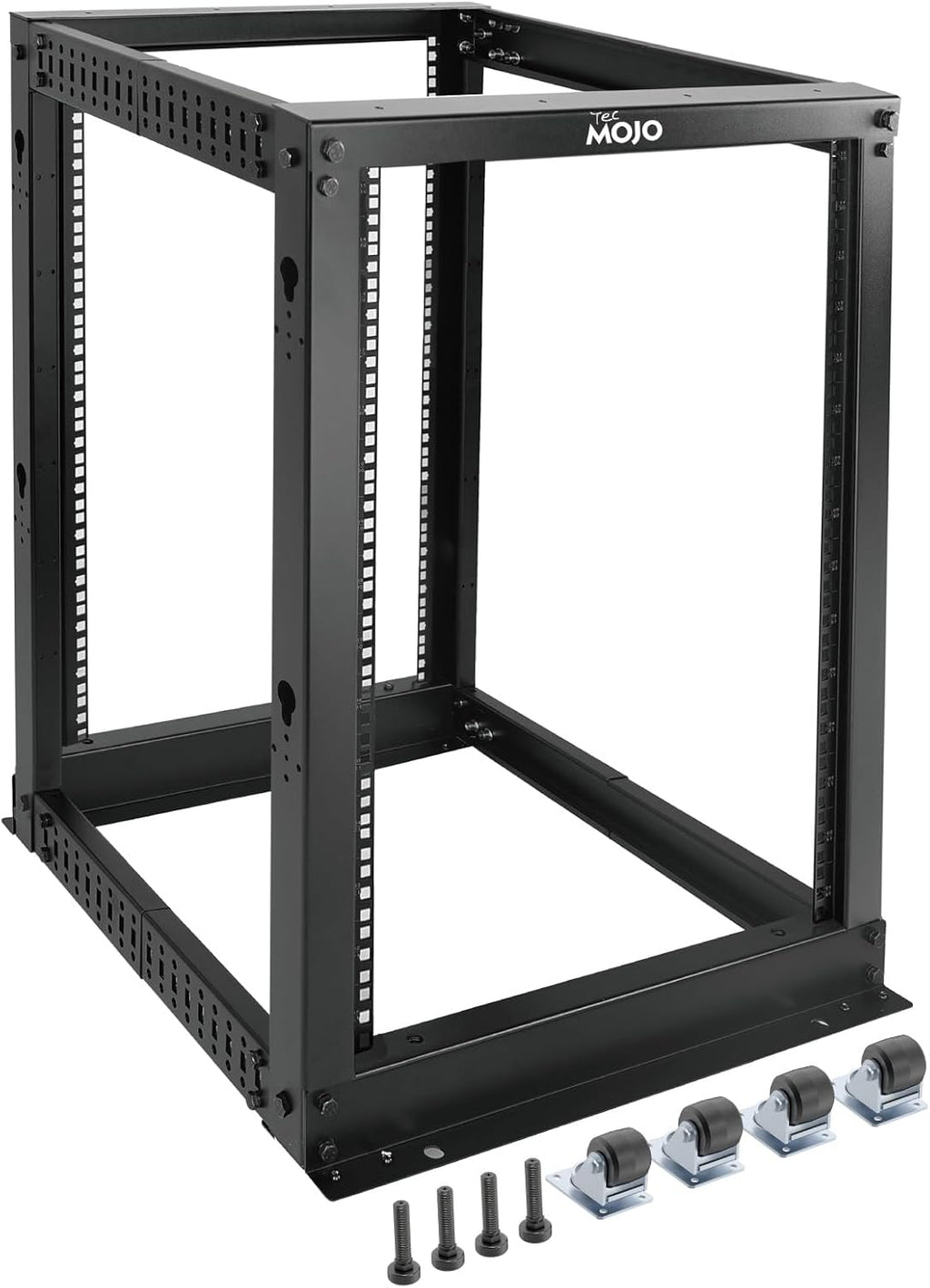 Tecmojo 15U Open Frame Server Rack,4-Post Adjustable Depth Rolling Network Rack for Computer/Data/AV/IT/Servers,Mobile Type