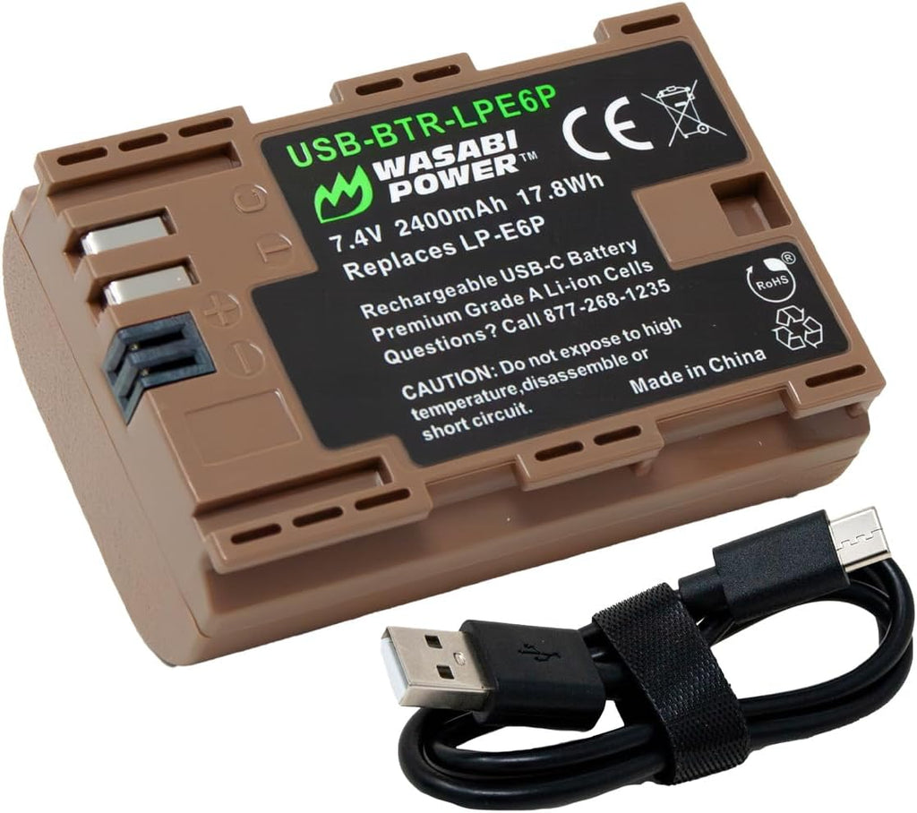 USB Battery (Ginger Series) for Canon LP-E6P and Canon EOS R5 Mark II, EOS 5D II/III/IV, 5DS R, 6D Mark II, 7D Mark