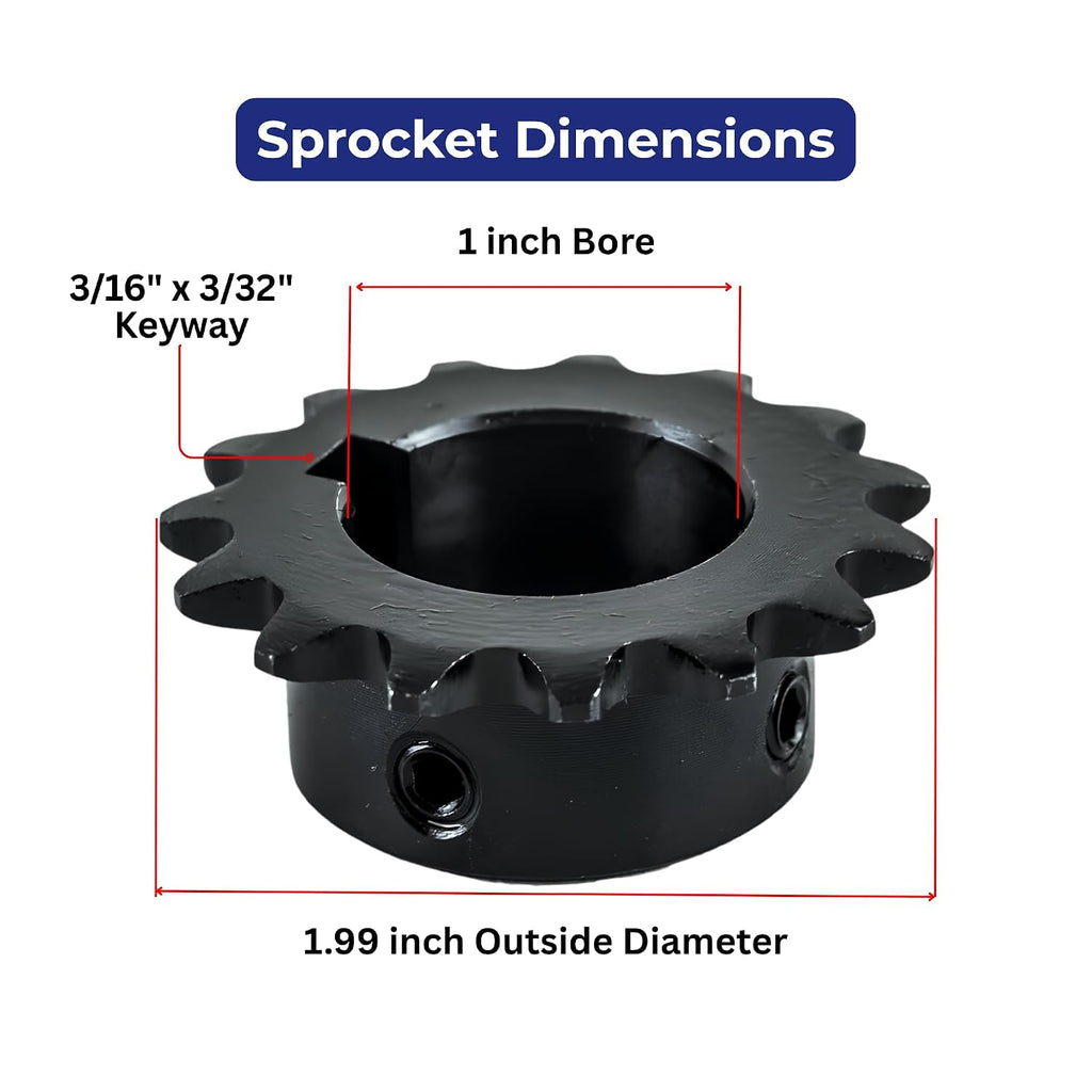 Jeremywell #35 Roller Chain Sprocket, 15 Tooth B-Hub, 1" Bore