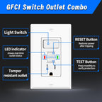 GFCI Outlet Light Switch Combo, 15A Self-Test TR ETL Listed 1 Pack | Tamper-Resistant Ground Fault Circuit