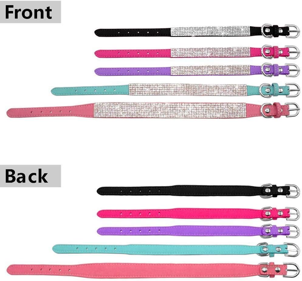 Rhinestone Dog Collar, Cute Dazzling Sparkling Soft Suede Leather Adjustable Pet Dog Cat Collar Crystal Diamond for
