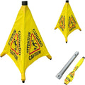 Wet Floor Signs - 2PCS Pop UP Bilingual Yellow Cones Wet Floor Sign with Wall Mounted Storage Tube Foldable, Slip