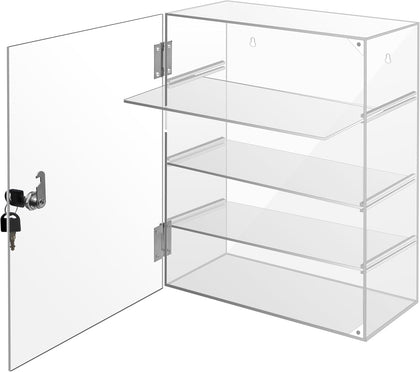 Acrylic Display Case with Lock Key, Removable 4-Tier Clear Acrylic Display Case with Shelves, Locking Countertop