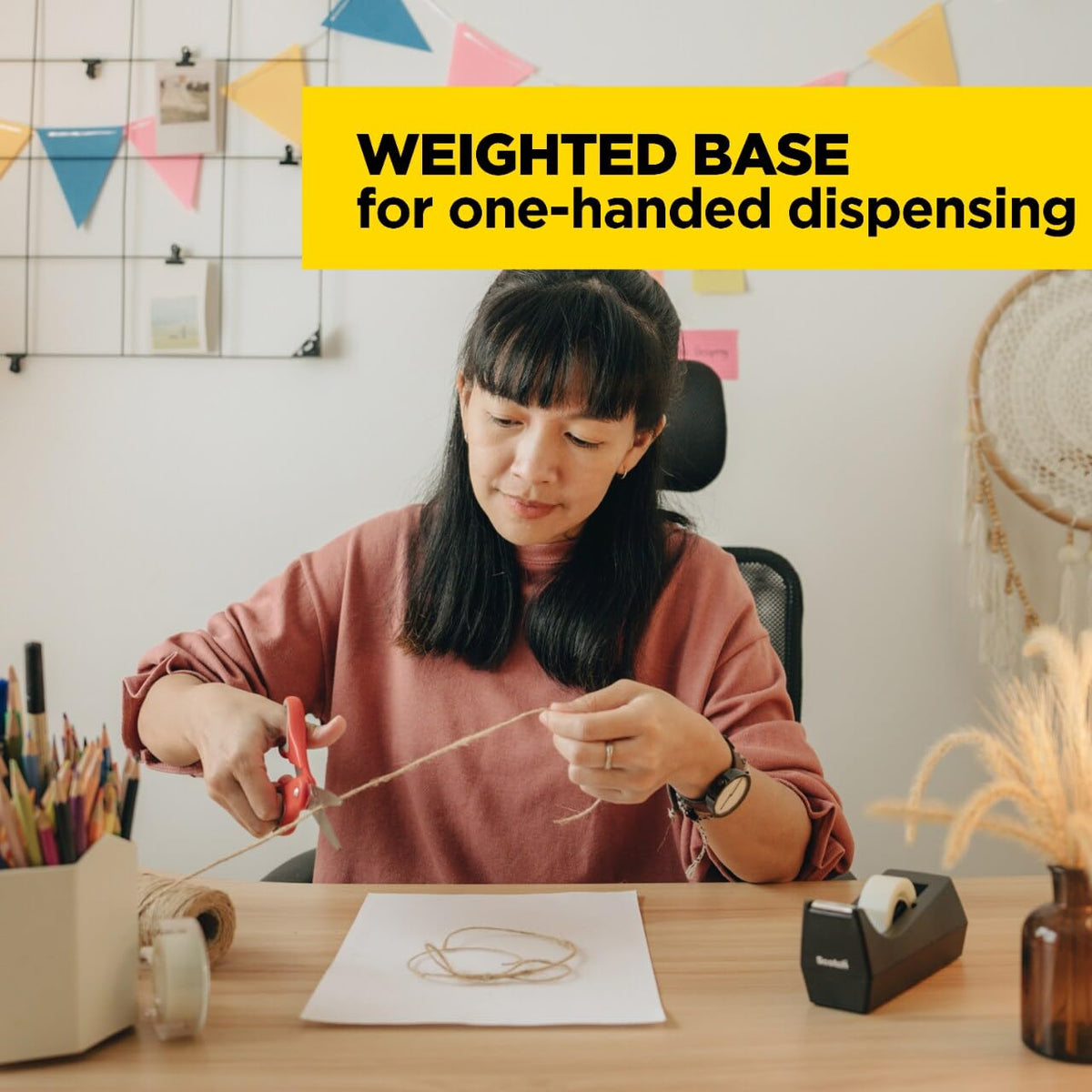 Desktop Tape Dispenser, Black, Weighted Base, 6 Pack