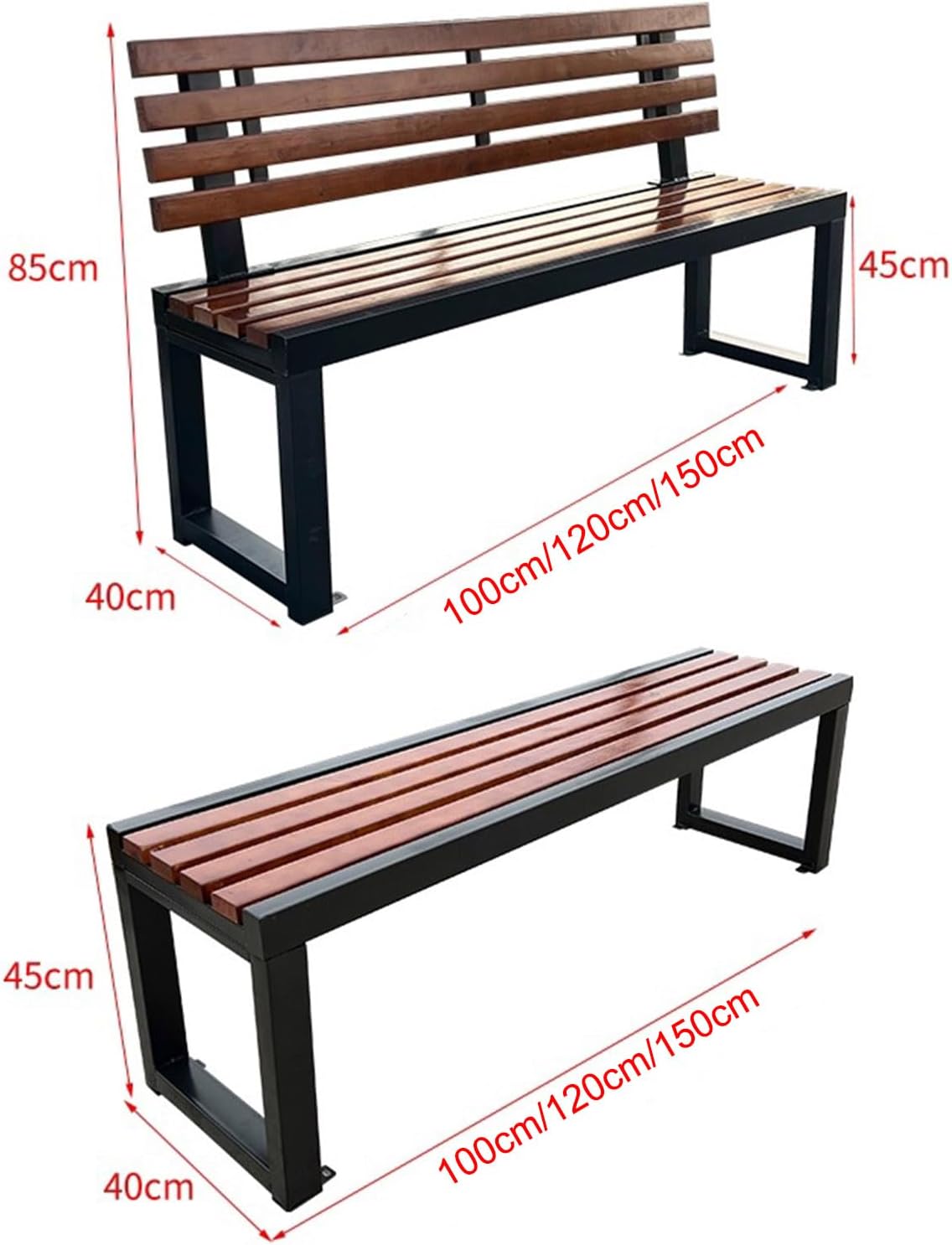 Outdoor Garden Bench Metal Park Bench, 2-3 Person Seat Loveseat Chairs Patio Bench Chair with Backrest,Solid wood
