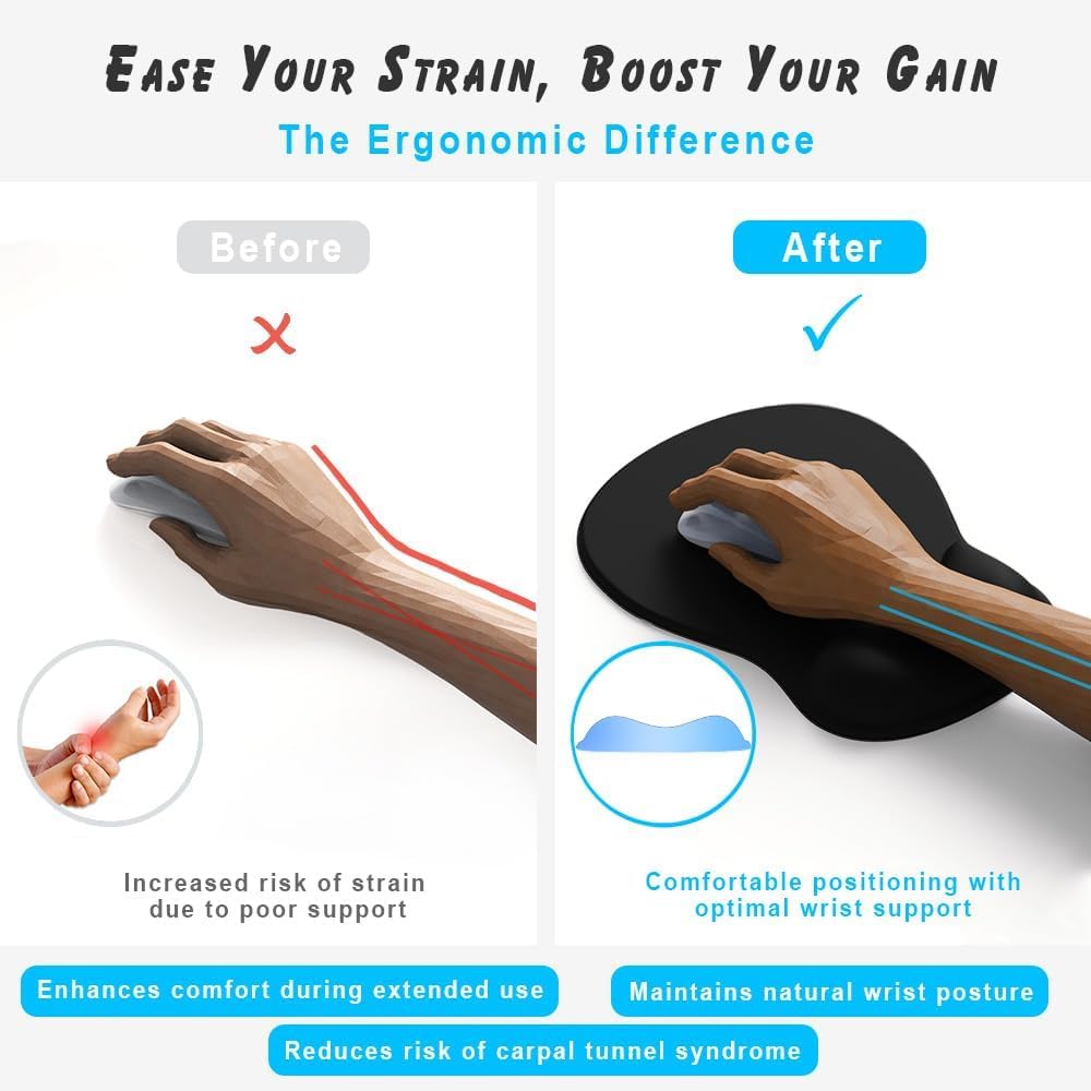ErgoComfort Gel Wrist Rest Mouse Pad-Ergonomic Office Mousepad with Wrist Support-Non-Slip, Design Desk Accessories