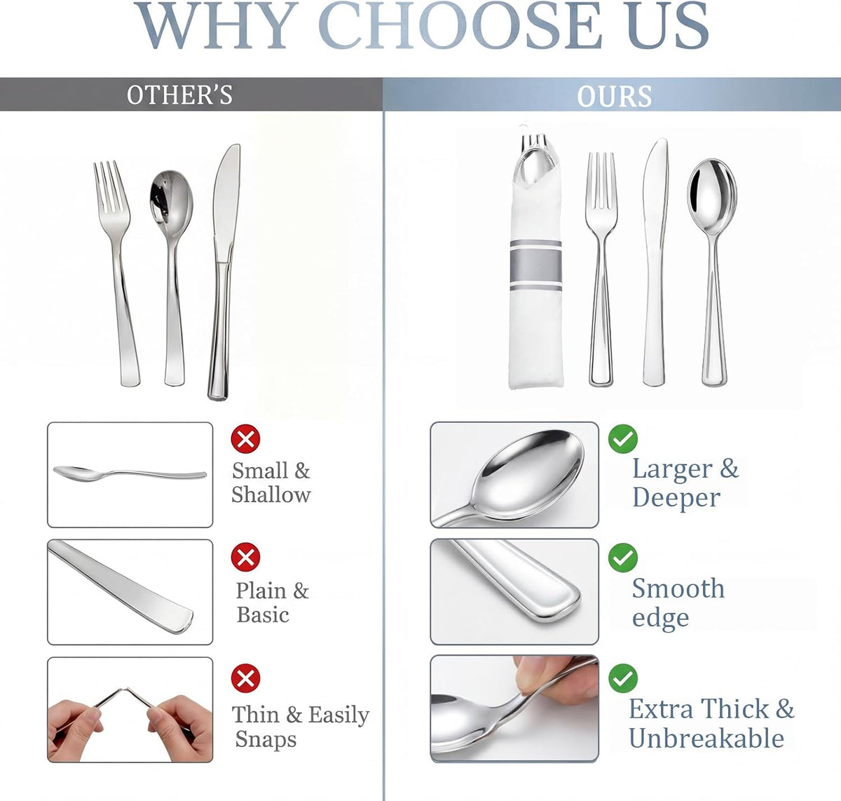100 Pack Silver Plastic Silverware-Pre Wrapped cutlery and Napkin-Pre Rolled Silverware Disposable 100 Forks, 100